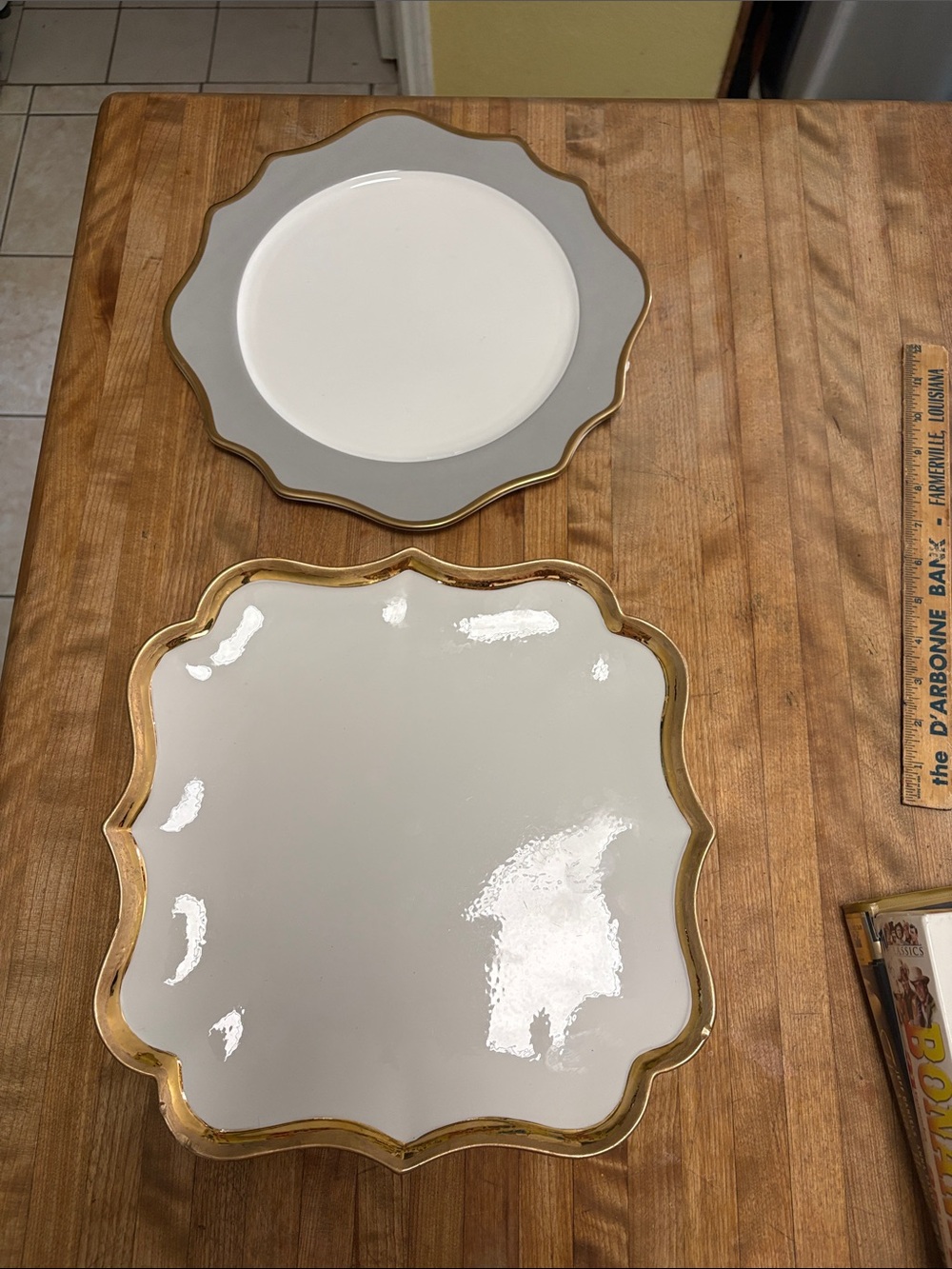 Gold-Trim White Decorative serving platters - Set of 2